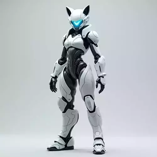 Feline Mecha Operative 3D Model White Vanguard Suit
