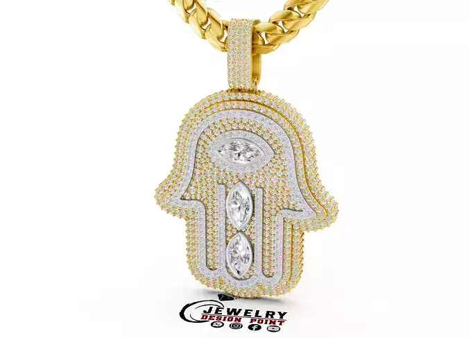 Custom Hamsa Hand Diamond Pendant - Hamsa Hand Necklace 