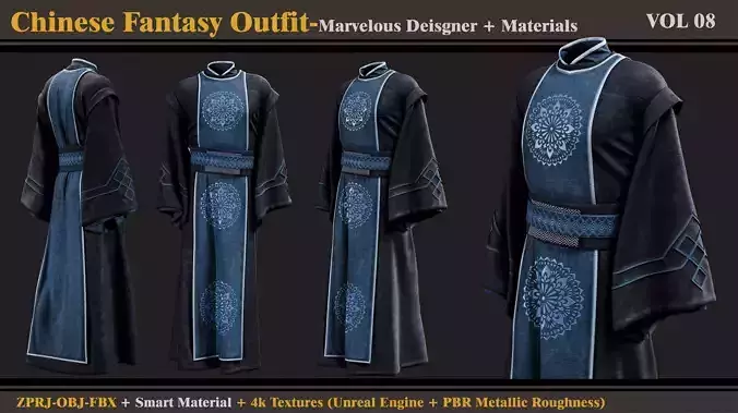 Chinese Fantasy Outfit-MD-Clo3d-Smart Material- Textures-OBJ-FBX