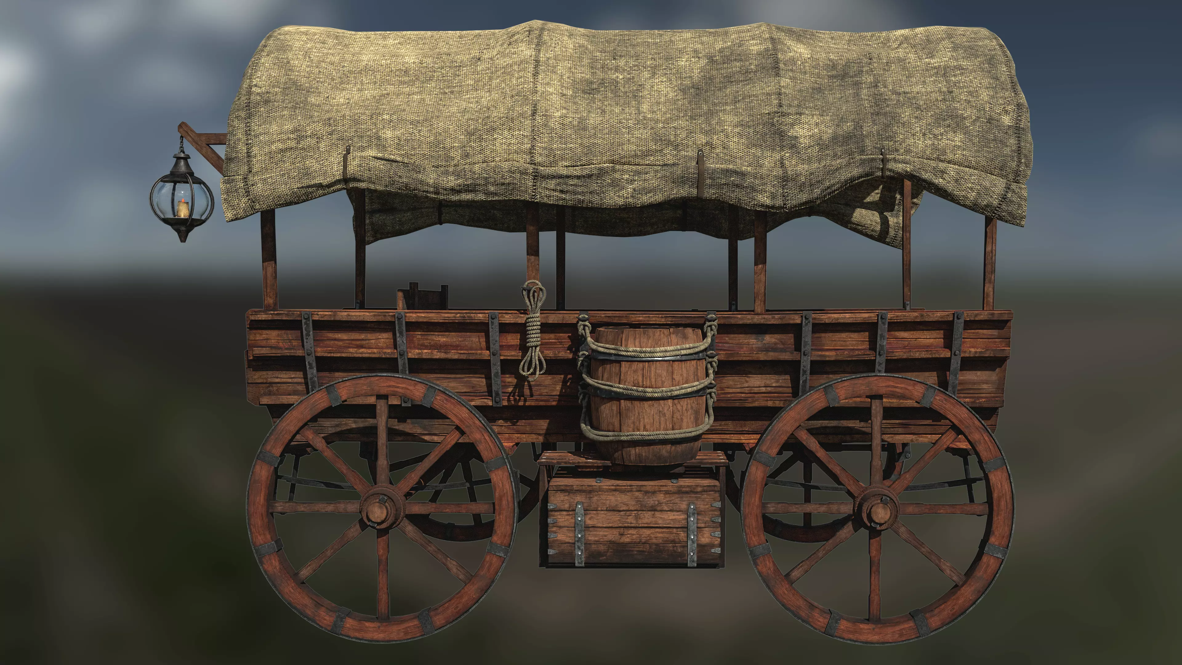 Medieval Horse Drawn Carriage Mid Poly 3D model
