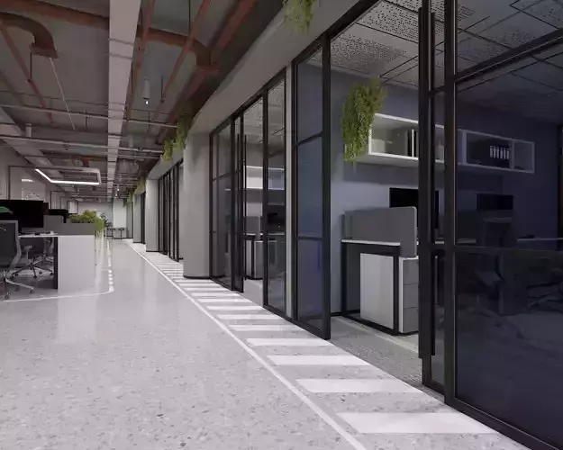 Office interior design Low-poly 3D model 3
