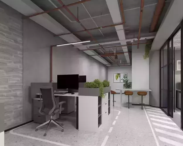 Office interior design Low-poly 3D model 5