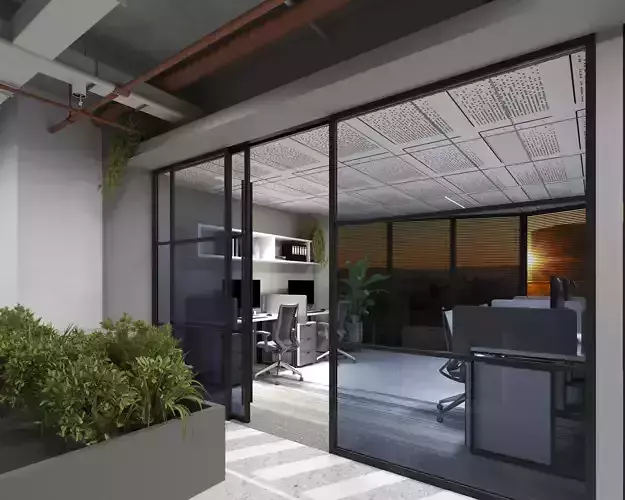 Office interior design Low-poly 3D model 6