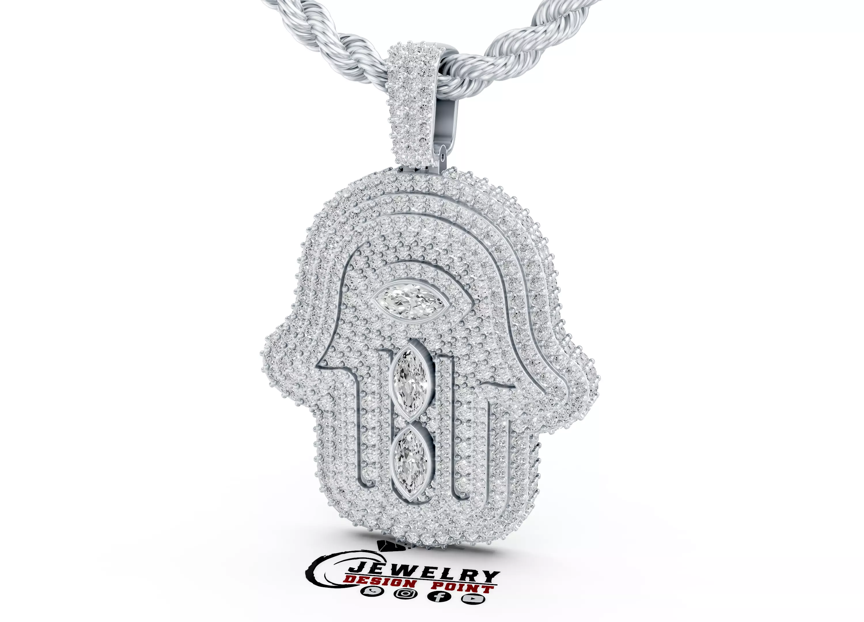 Custom Hamsa Hand Diamond Pendant - Hamsa Hand Necklace 3D print model