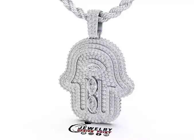 Custom Hamsa Hand Diamond Pendant - Hamsa Hand Necklace 