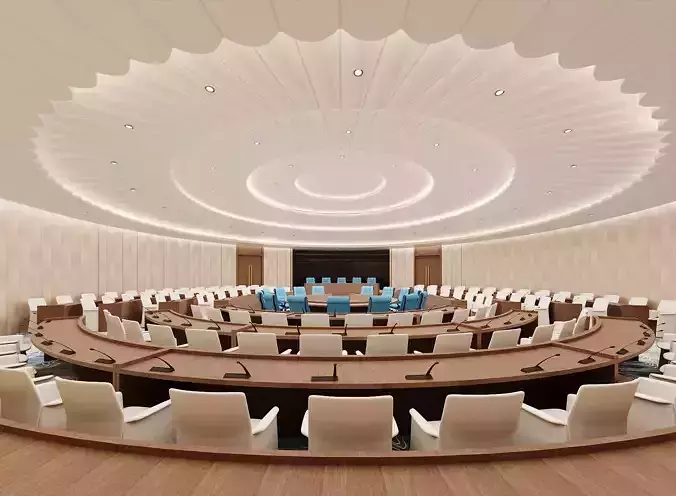 Modern Conference Room with Circular Ceiling