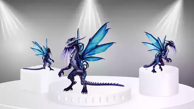 Cyber Winged Dragon Creature 3D Model