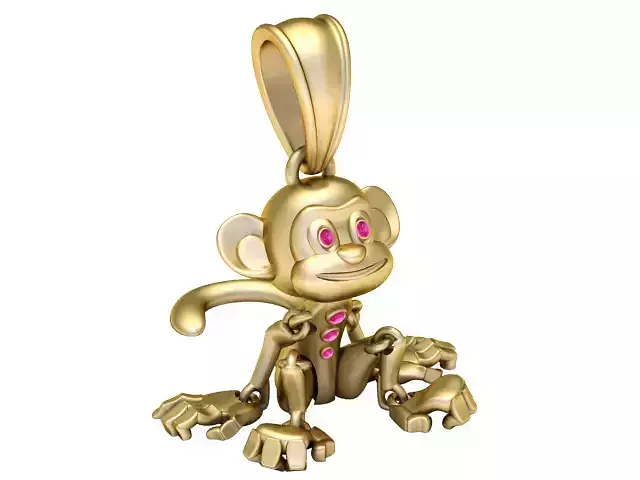 Golden Monkey Pendant   Articulated Cute 3D Character Jewelry