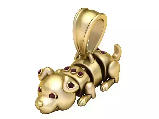 Golden Puppy Pendant Articulated Cute Dog Jewelry 3D Model