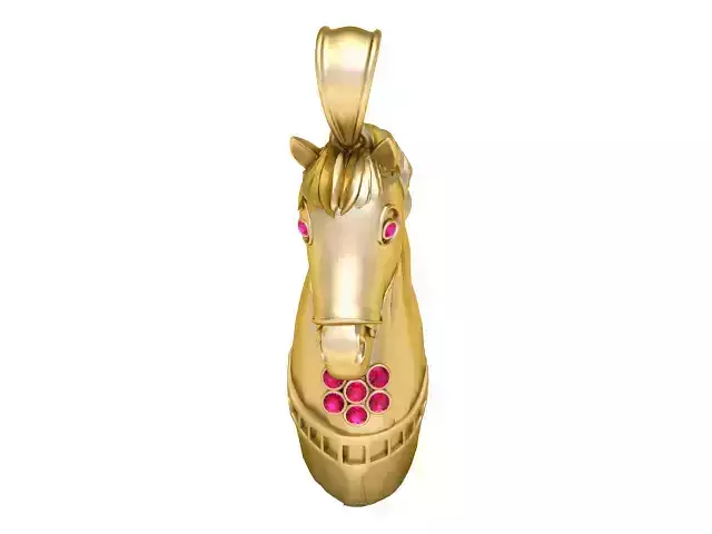 Golden Horse Head Pendant  Luxury Equestrian Jewelry 3D Model