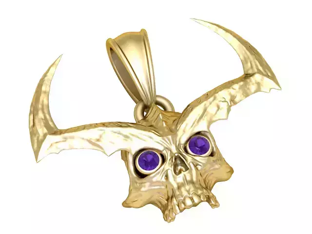 Demonic Horned Skull Pendant   Gothic Fantasy Jewelry 3D Model