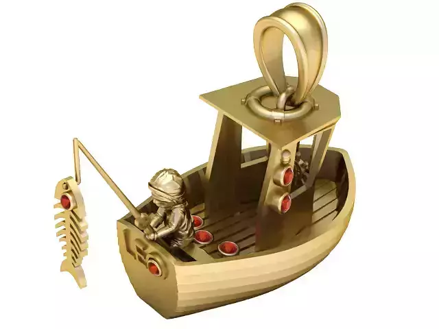 Golden Fisherman Boat Pendant  Jewelry 3D Model