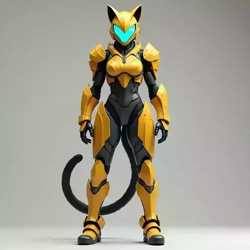 Feline Armored Operative 3D Model High Vis Battle Suit