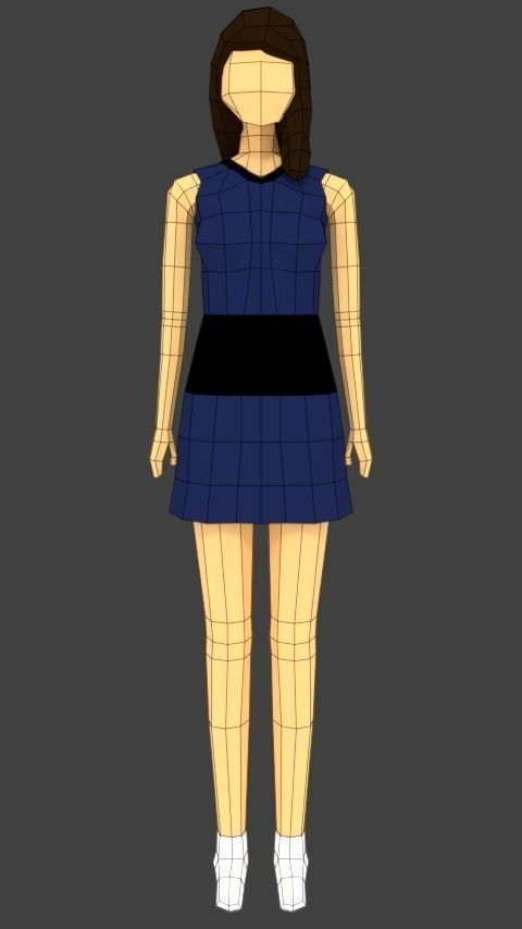 Low-poly Girl woman in dress Low-poly 3D model_3
