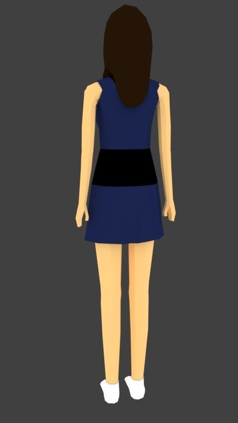 Low-poly Girl woman in dress Low-poly 3D model_1