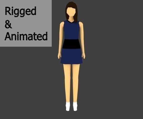 Low-poly Girl woman in dress Low-poly 3D model_0