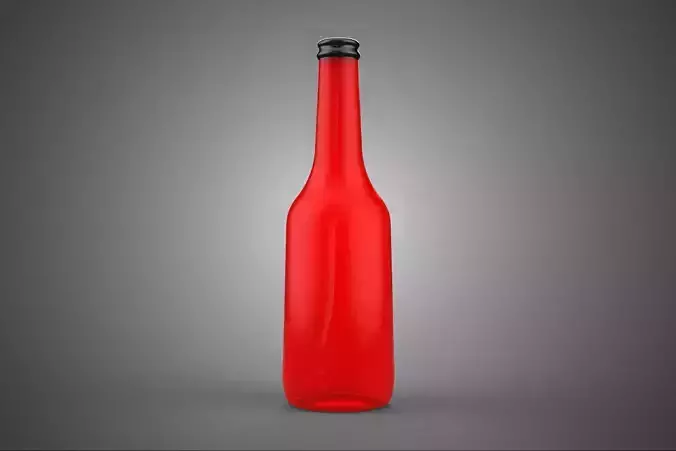 RED GLASS BOTTLE FLUID BLACK CAP PACKAGING BEVERAGE DRINK TALL