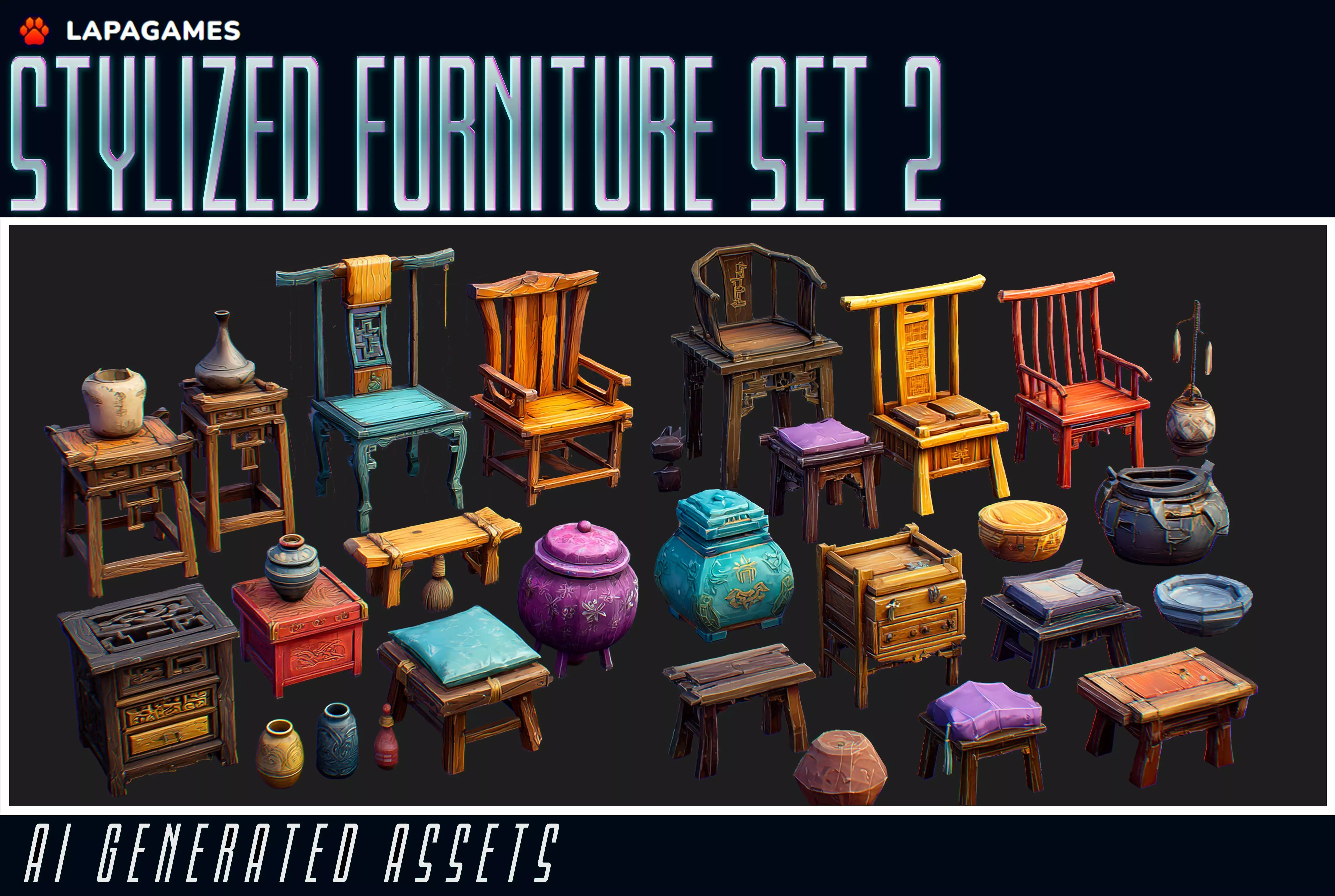 Stylized Furniture Set 2 3D model