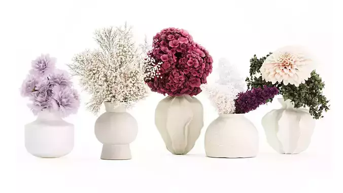 Collection bouquets lilac gypsophila hydrangea set vase decor