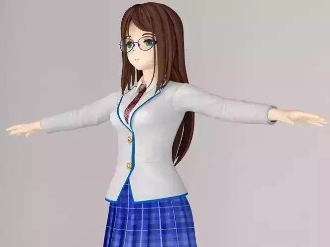 T pose nonrigged model of Rena anime girl 