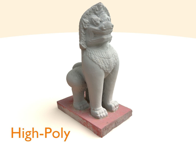 Scanned White Lion Statue Low-poly 3D model