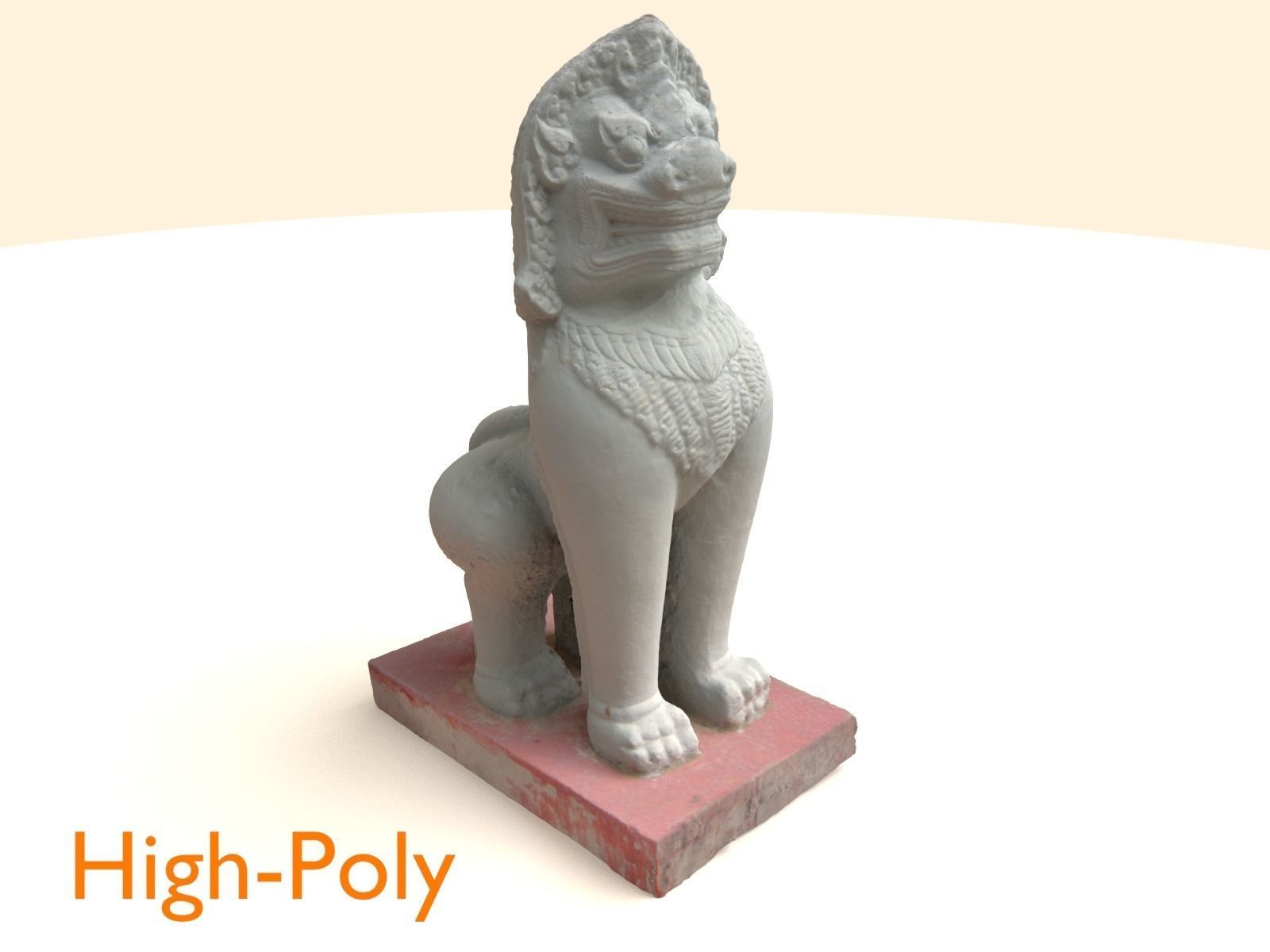 Scanned White Lion Statue Low-poly 3D model_0