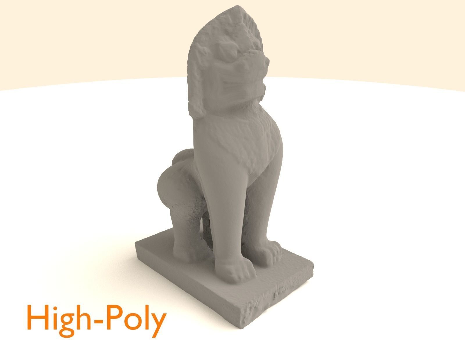 Scanned White Lion Statue Low-poly 3D model_1