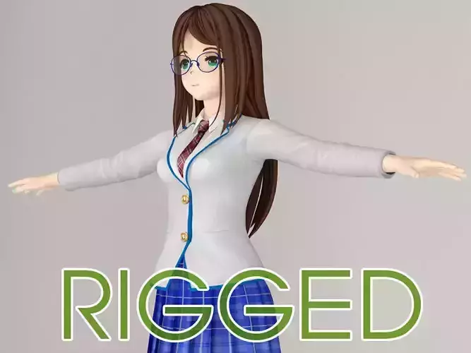 T pose rigged model of Rena anime girl