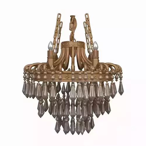 3D Model Elegant Brass Bank Chandelier Crystal Pendants