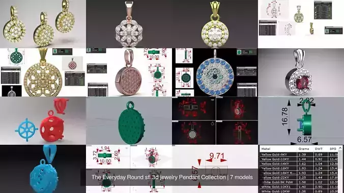 The Everyday Round stl 3d jewelry Pendant Collection