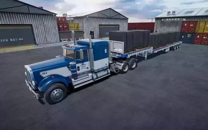 80s Semitruck dropdeck trailer unity asset Low-poly 3D model