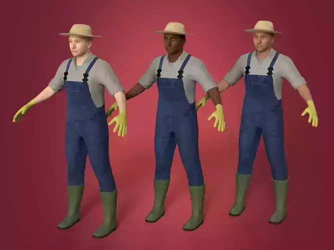 Farmer with IK - FK Rig and 3 Skin Textures  - White Black Brown
