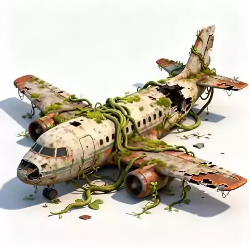 Overgrown Plane Crash Wreck 3D Model - Abandoned Aircraft