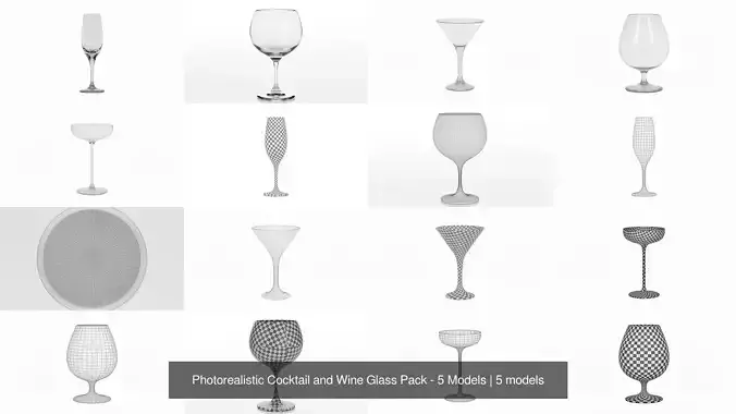 Photorealistic Cocktail and Wine Glass Pack - 5 Models