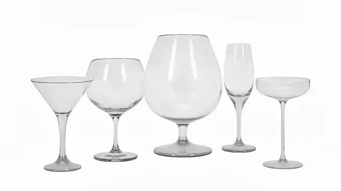 Photorealistic Cocktail and Wine Glass Pack - 5 Models 3D Model Collection