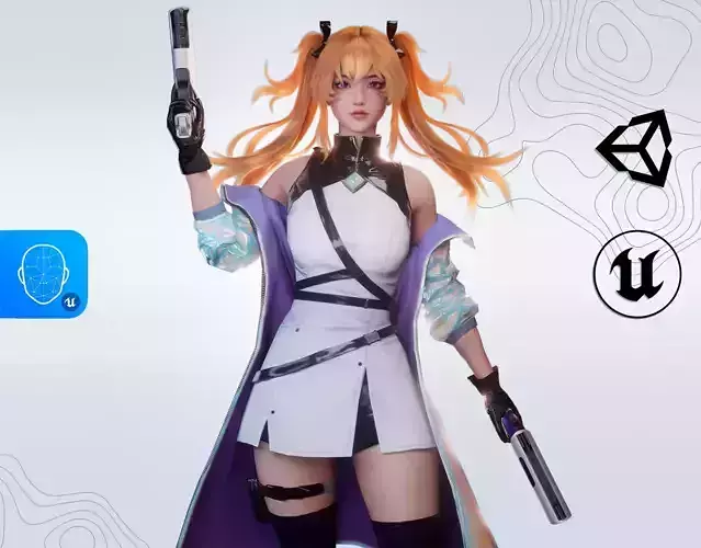 Cyberpunk Shooter Girl Airi - Game Ready