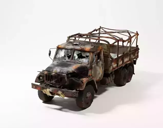 Destroyed Military Transport Truck 3D Model - Wrecked Vehicle