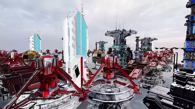 Cyberpunk  Sci Fi Mega Structures Buildings package Game Ready