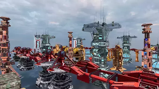 Cyberpunk  Sci Fi Mega Structures Buildings package Game Ready