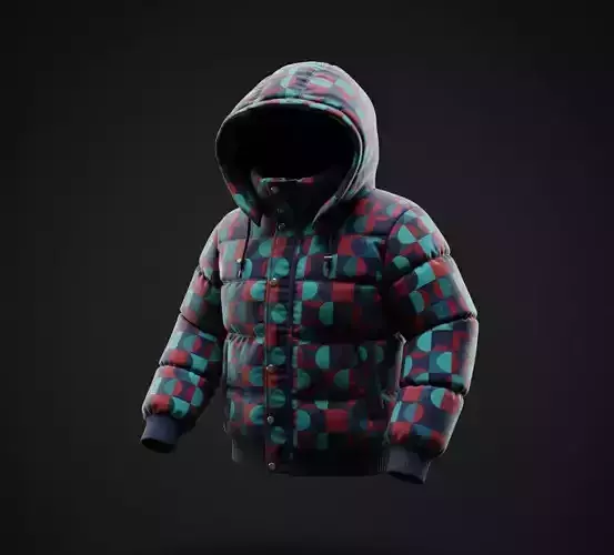 Abstract Geometric Pattern Puffer Jacket