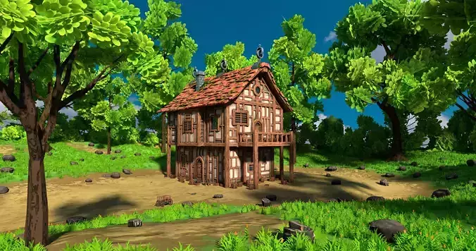 Medieval House 13 With Environment Low-poly 3D model 7