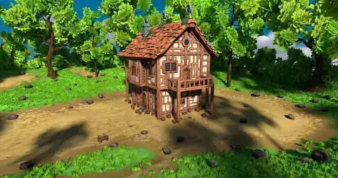Medieval House 13 With Environment Low-poly 3D model 5