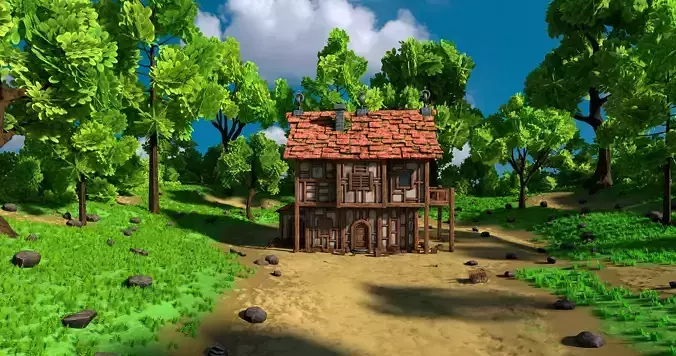 Medieval House 13 With Environment Low-poly 3D model 2