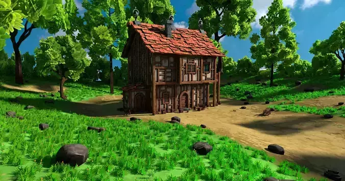 Medieval House 13 With Environment Low-poly 3D model 4