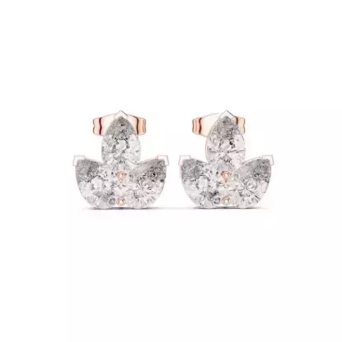 Trio Pear Diamond Flower Studs Earrings 3dm stl render animation