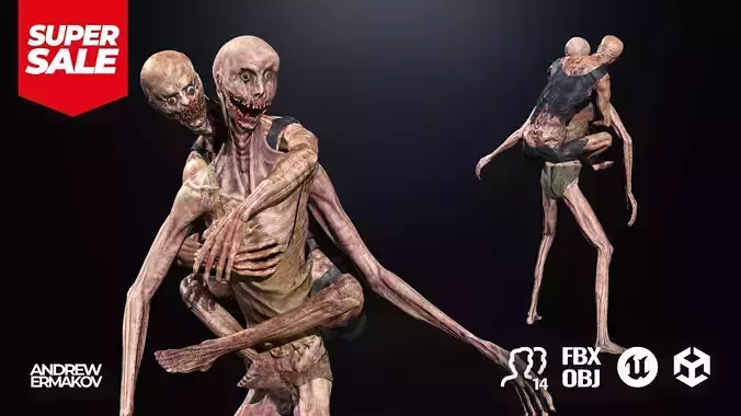 Dad and Son Rednecks Zombies  Set of Game Ready Characters