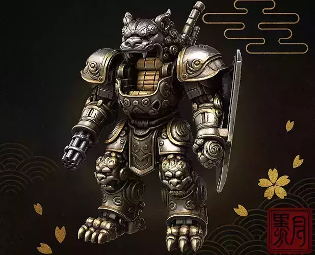 Komainu Mech Guardian Lion Robot Warrior Highpoly Sculpt