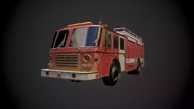 Low Poly Rusty Emergency Fire Truck Vehicle - Textured  Low-poly 3D model 3