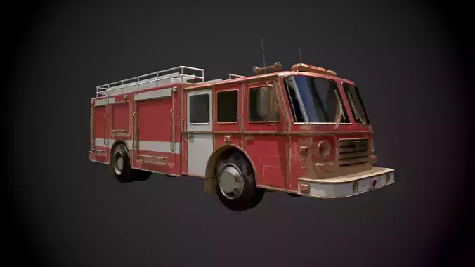 Low Poly Rusty Emergency Fire Truck Vehicle - Textured  Low-poly 3D model 4