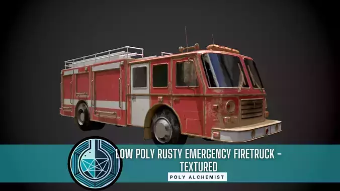 Low Poly Rusty Emergency Fire Truck Vehicle - Textured 